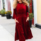 Holiday Dreaming Burgundy Velvet Mock Neck Smocked Waist Dress