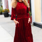 Holiday Dreaming Burgundy Velvet Mock Neck Smocked Waist Dress