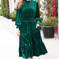 Holiday Dreaming Hunter Green Velvet Mock Neck Smocked Waist Dress