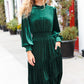 Holiday Dreaming Hunter Green Velvet Mock Neck Smocked Waist Dress