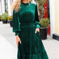 Holiday Dreaming Hunter Green Velvet Mock Neck Smocked Waist Dress