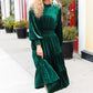 Holiday Dreaming Hunter Green Velvet Mock Neck Smocked Waist Dress