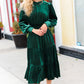 Holiday Dreaming Hunter Green Velvet Mock Neck Smocked Waist Dress