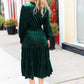 Holiday Dreaming Hunter Green Velvet Mock Neck Smocked Waist Dress