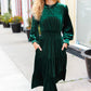 Holiday Dreaming Hunter Green Velvet Mock Neck Smocked Waist Dress