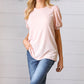 Peach Eyelet Puff Sleeve French Terry Top