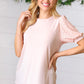 Peach Eyelet Puff Sleeve French Terry Top