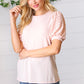 Peach Eyelet Puff Sleeve French Terry Top