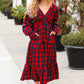 All I Want Red Plaid Elastic V Neck Tiered Maxi Dress