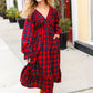 All I Want Red Plaid Elastic V Neck Tiered Maxi Dress