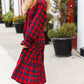 All I Want Red Plaid Elastic V Neck Tiered Maxi Dress