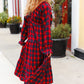 All I Want Red Plaid Elastic V Neck Tiered Maxi Dress