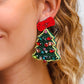 Christmas Tree Beaded & Rhinestone Dangle Earrings