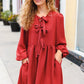 Feeling Femme Marsala Ribbon Bow Tie Babydoll Dress