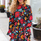 Lock Eyes Black Floral Sequin Print Ruffle Sleeve Frill Mock Neck Dress