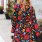 Lock Eyes Black Floral Sequin Print Ruffle Sleeve Frill Mock Neck Dress