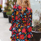 Lock Eyes Black Floral Sequin Print Ruffle Sleeve Frill Mock Neck Dress