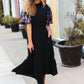 Black Floral Sequin Puff Sleeve Mock Neck Tiered Maxi Dress