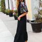 Black Floral Sequin Puff Sleeve Mock Neck Tiered Maxi Dress