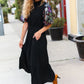 Black Floral Sequin Puff Sleeve Mock Neck Tiered Maxi Dress