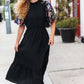 Black Floral Sequin Puff Sleeve Mock Neck Tiered Maxi Dress