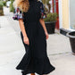 Black Floral Sequin Puff Sleeve Mock Neck Tiered Maxi Dress