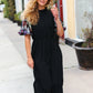 Black Floral Sequin Puff Sleeve Mock Neck Tiered Maxi Dress