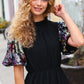 Black Floral Sequin Puff Sleeve Mock Neck Tiered Maxi Dress