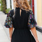 Black Floral Sequin Puff Sleeve Mock Neck Tiered Maxi Dress