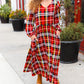 Adorable In Red Plaid Ruffle Detail Fit & Flare Midi Dress