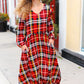 Adorable In Red Plaid Ruffle Detail Fit & Flare Midi Dress