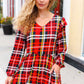 Adorable In Red Plaid Ruffle Detail Fit & Flare Midi Dress