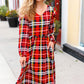 Adorable In Red Plaid Ruffle Detail Fit & Flare Midi Dress