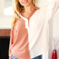 Start Your Day Rust Half & Half Collared Notched Neck Top