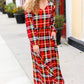 Adorable In Red Plaid Ruffle Detail Fit & Flare Midi Dress