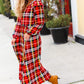 Adorable In Red Plaid Ruffle Detail Fit & Flare Midi Dress