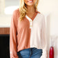 Start Your Day Rust Half & Half Collared Notched Neck Top