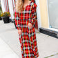 Adorable In Red Plaid Ruffle Detail Fit & Flare Midi Dress