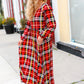 Adorable In Red Plaid Ruffle Detail Fit & Flare Midi Dress