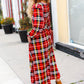 Adorable In Red Plaid Ruffle Detail Fit & Flare Midi Dress