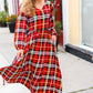 Adorable In Red Plaid Ruffle Detail Fit & Flare Midi Dress