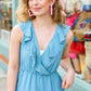 Find Romance Aquamarine Surplice Ruffle Tiered Dress