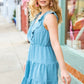 Find Romance Aquamarine Surplice Ruffle Tiered Dress