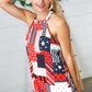 Patriotic Patchwork Halter Neck Waffle Knit Top