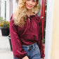 Holiday Vibes Burgundy Frill Detail Tie Neck Satin Top