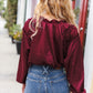 Holiday Vibes Burgundy Frill Detail Tie Neck Satin Top