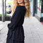 Falling In Love Black Surplice Tiered Woven Dress