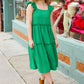 Lots To Love Kelly Green Smocked Flutter Sleeve Tiered Midi Dress