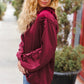 Holiday Vibes Burgundy Frill Detail Tie Neck Satin Top