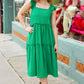 Lots To Love Kelly Green Smocked Flutter Sleeve Tiered Midi Dress